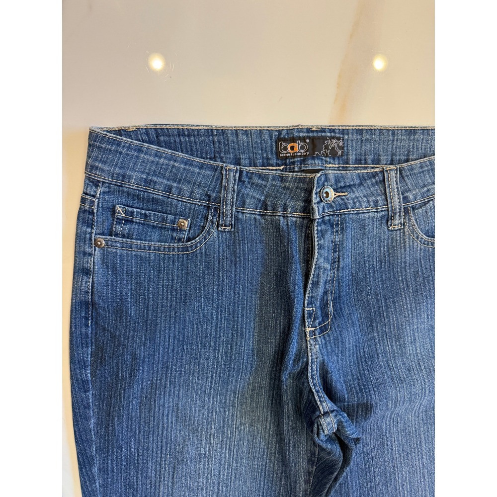 Babo Design Fusion Corp Blue Pinstripe Rhinestone Bootcut Jeans Womens 17 - Picture 2 of 8